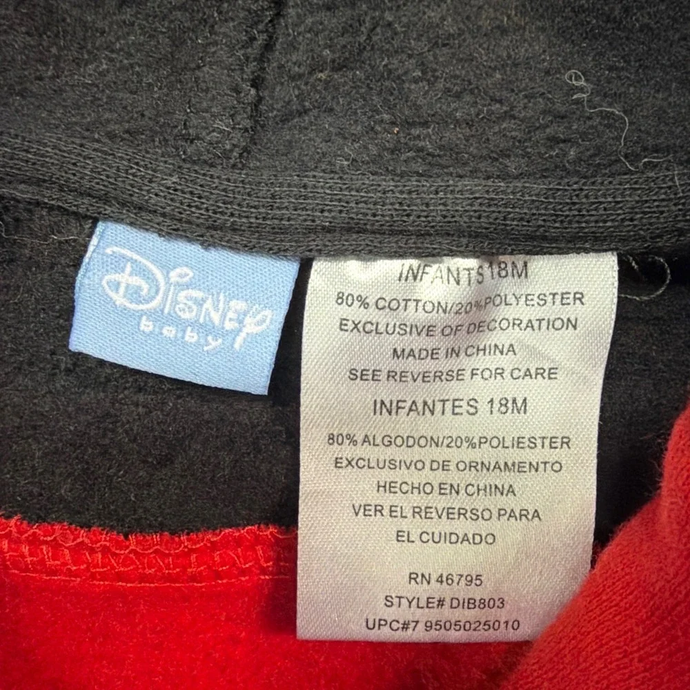 Disney Baby Mickey Mouse Zip Up Hoodie Red Black Infants 18M DIB803 Sweatshirt